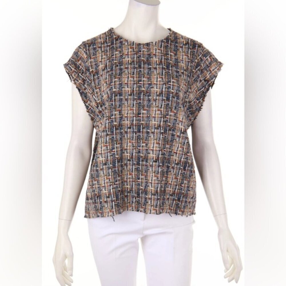 IRO Eline TWEED Multicolor Tweed Wool Silk Cotton Vest oversized sweater Top XS - Picture 2 of 8